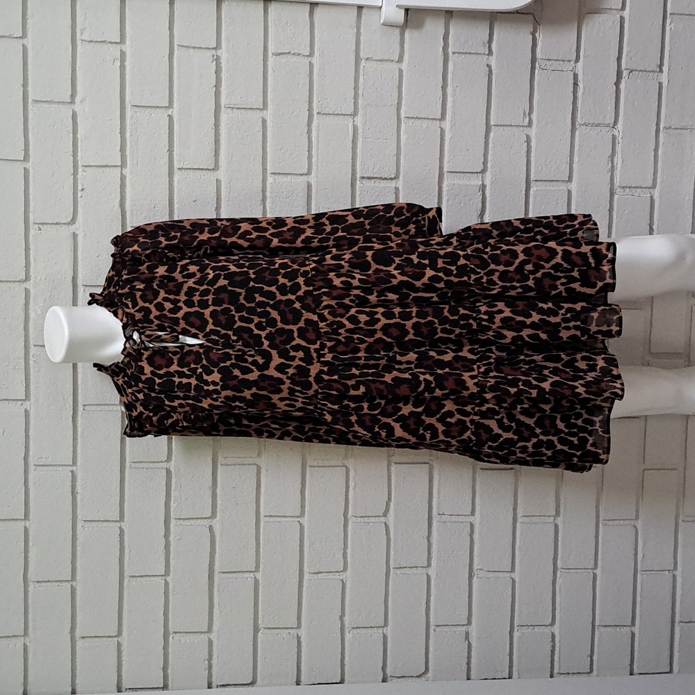 J. Crew Animal Print Ruffle Shoulder Tie At The Neck Lined Dress. Size XXS NWOT